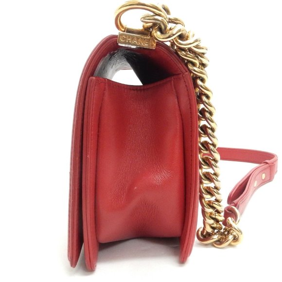 Chanel Red Leather Bag with Gold Chain Strap - Picture 4 of 12